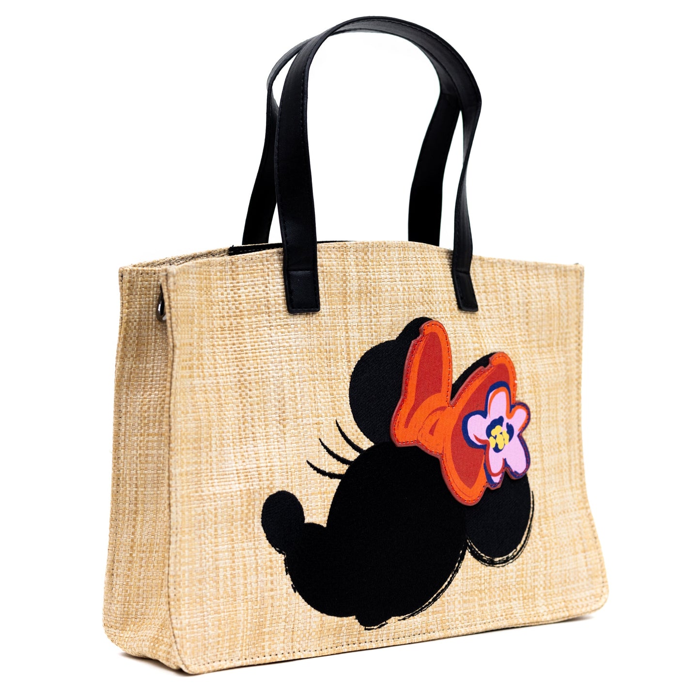 Disney Bag, Small Tote, Minnie Mouse Embroidered Bow, Raffia Straw