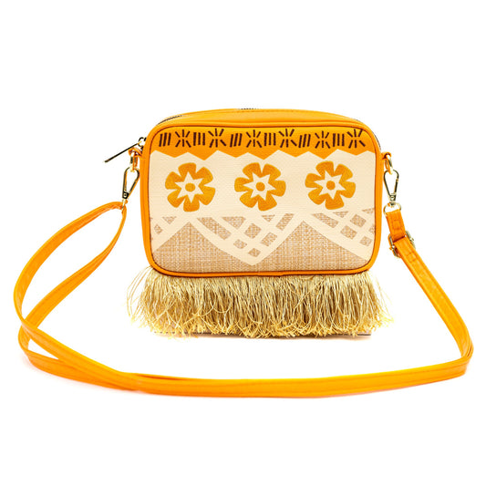 Disney Bag, Horizontal Crossbody, Moana Embroidered Skirt Pattern with Hei Hei and Pua Pose, Raffia Straw