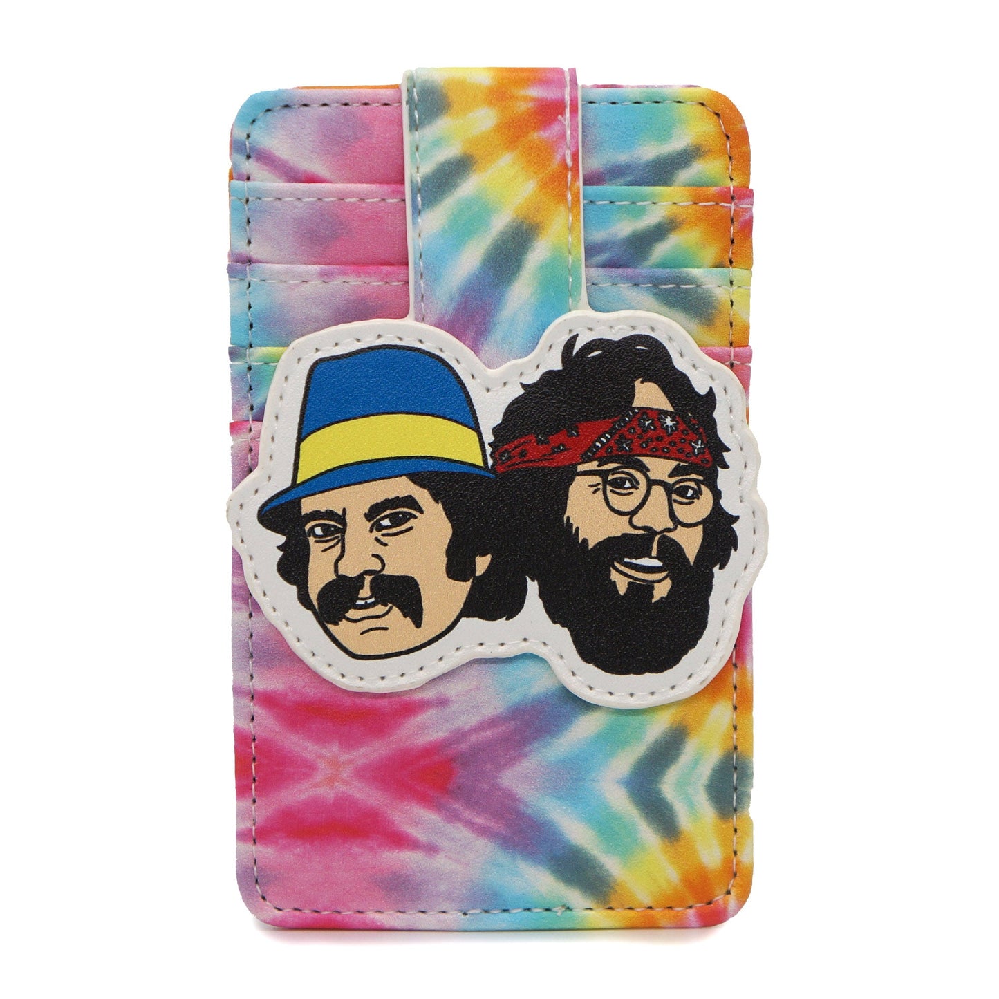 Cheech and Chong Vegan Leather Wallet, ID Card Holder, Faces Multi Color Tie Dy