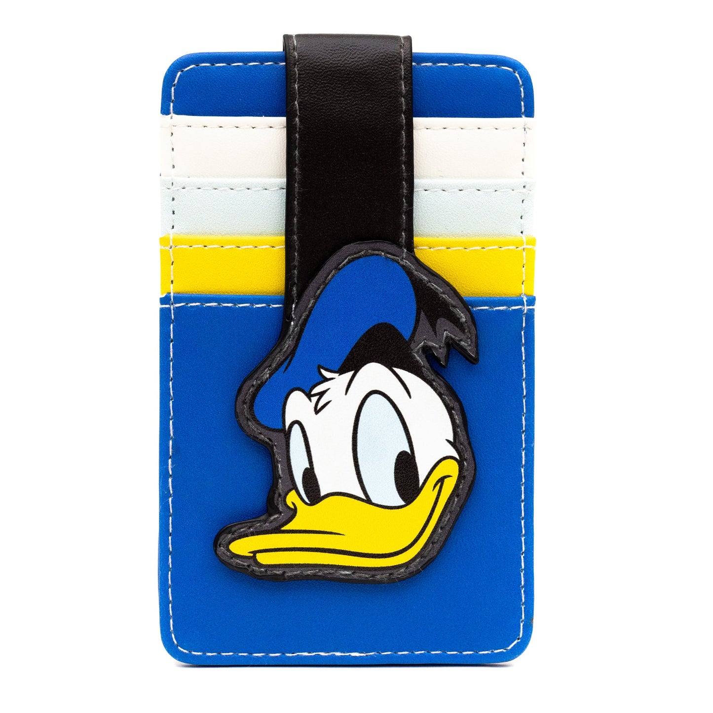 Disney Character Wallet, ID Card Holder, Donald Duck Smiling Face, Blue, Vegan Leather, 3.0" x 5.0"