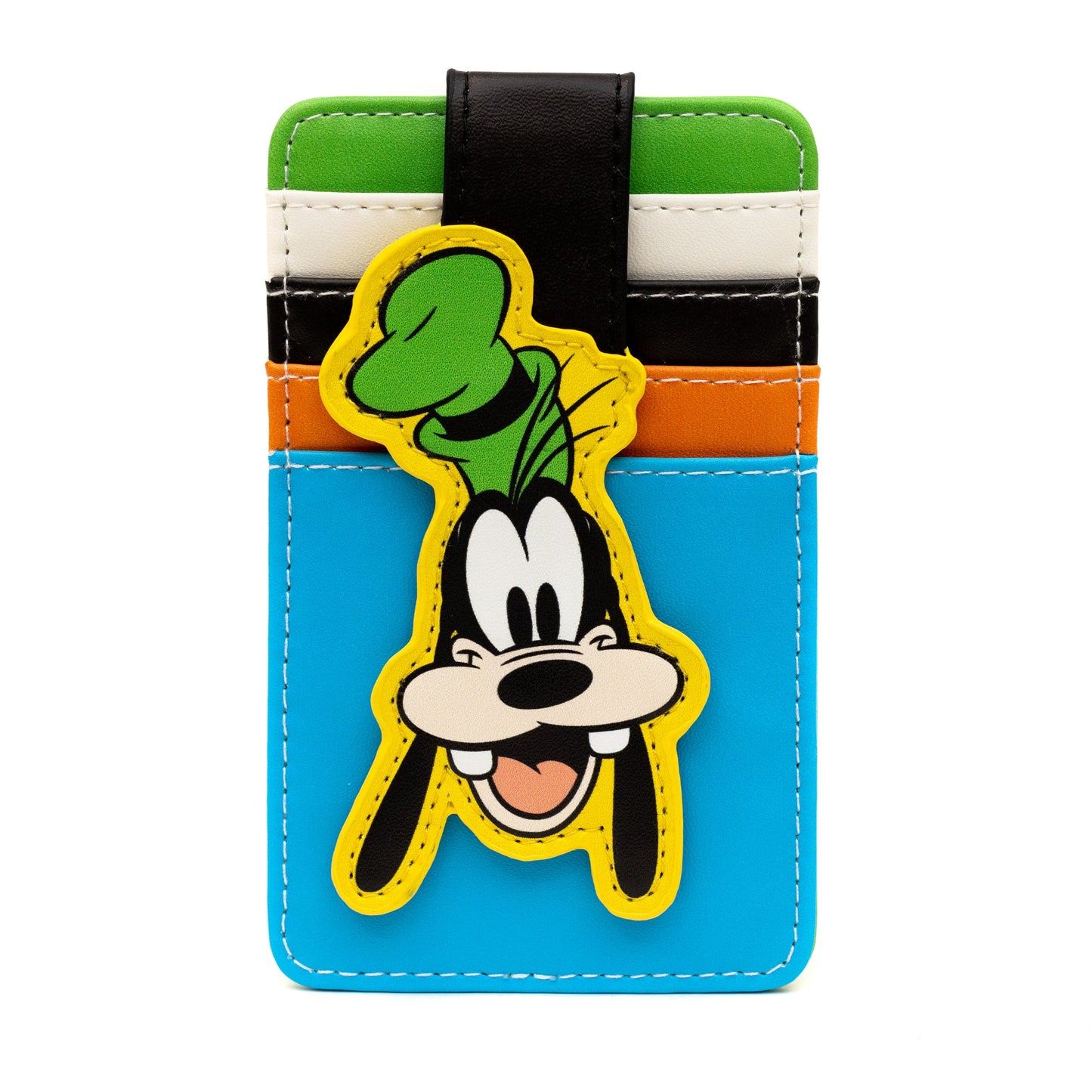 Disney Character Wallet, ID Card Holder, Goofy Smiling Face, Multi Color, Vegan Leather, 3.0" x 5.0"