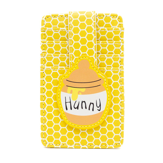 Disney Vegan Leather Wallet, ID Card Holder, Winnie the Pooh Hunny Pot Honeycomb Yellow White, 3.0" x 5.0"