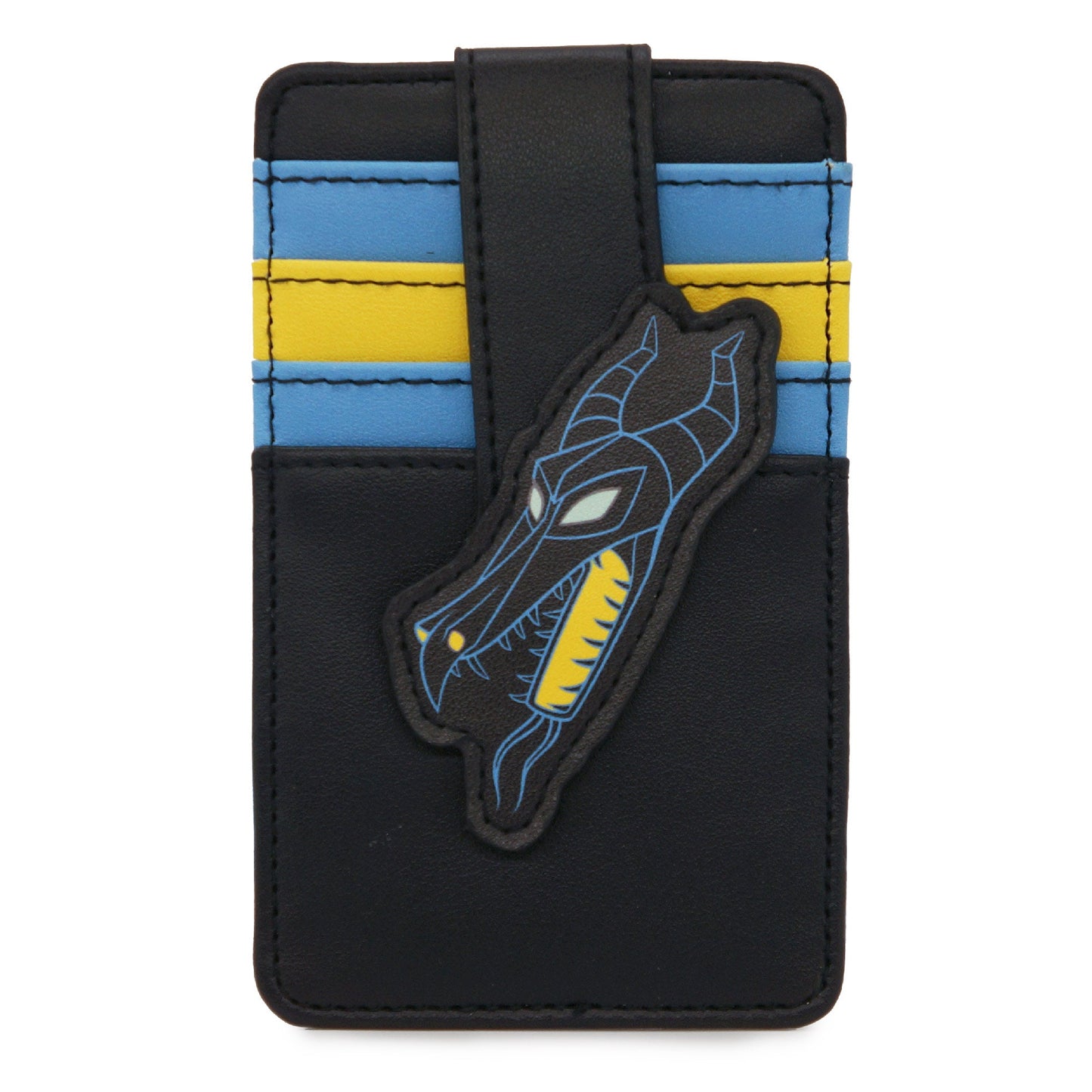 Disney Vegan Leather Wallet, ID Card Holder, Maleficent Dragon Face Black Blue Yellow