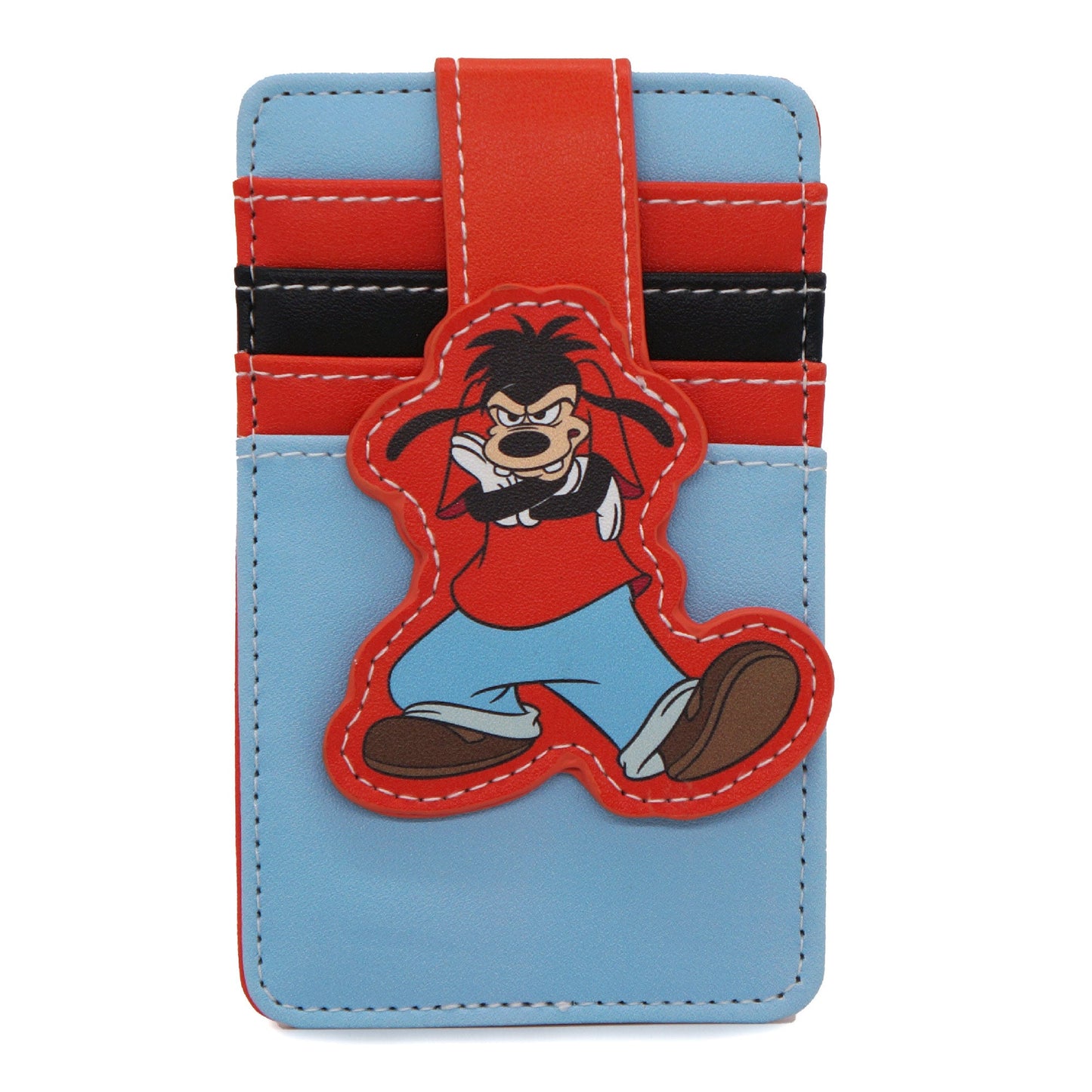 Disney Vegan Leather Wallet, ID Card Holder, Goofy Movie Max Pose Red Blue Black