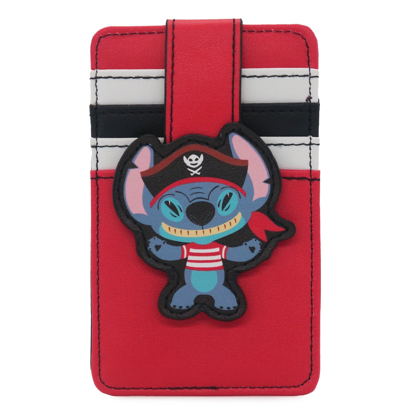 Disney Vegan Leather Wallet, ID Card Holder, Pirate Stitch Pose Red White BlacK