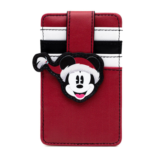 Disney Vegan Leather Wallet, ID Card Holder, Holiday Mickey Mouse Santa Claus Red White Black, 3.0" x 5.0"