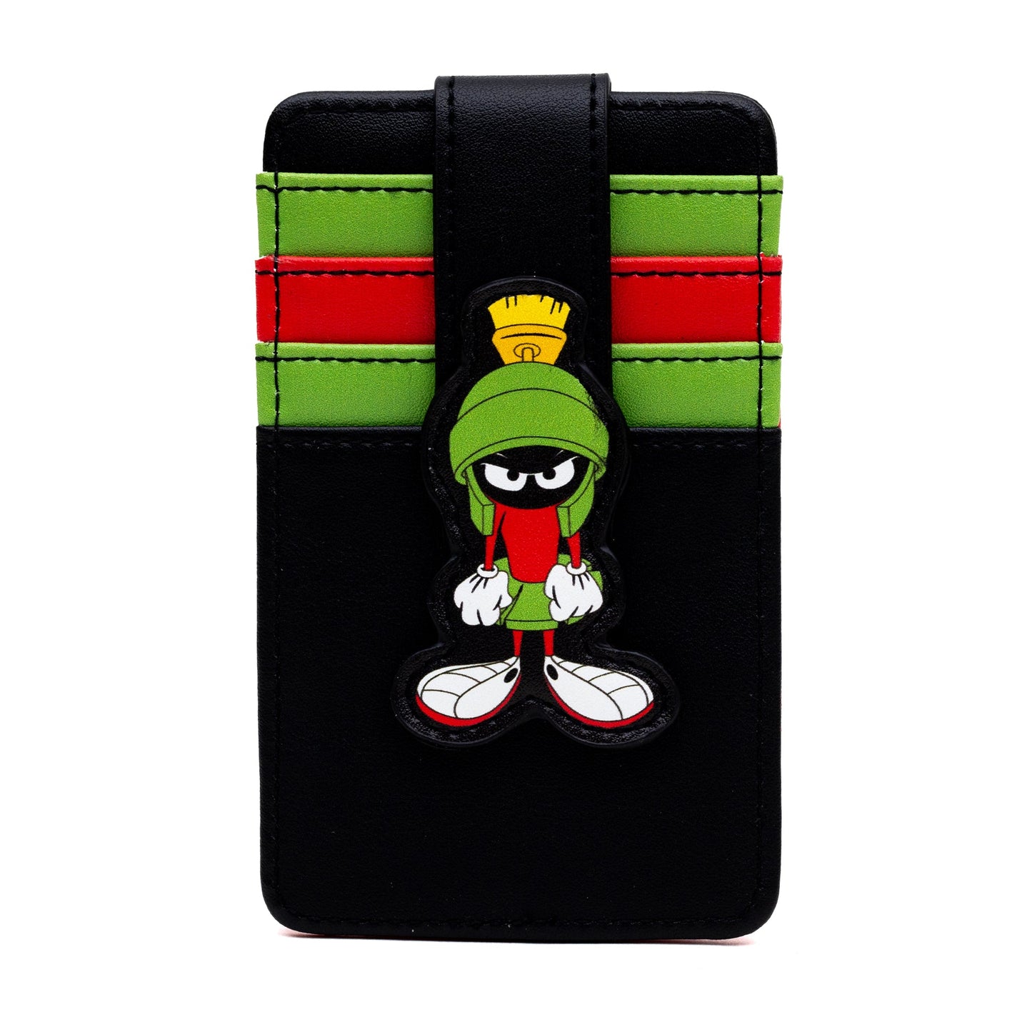 Looney Tunes Vegan Leather Wallet, ID Card Holder, Marvin the Martian Pose Black Green Red, 3.0" x 5.0"