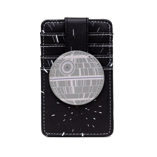 Star Wars Vegan Leather Wallet, Character Wallet ID Card Holder, Star Wars Death Star with Galaxy Stars Black White