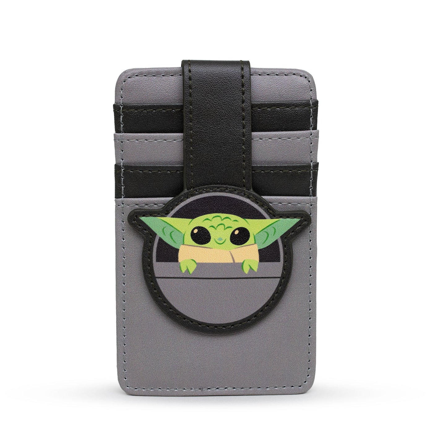 Star Wars Wallet, Character Wallet ID Card Holder, Star Wars Grogu Baby Yoda Smiling Hovering Pram Pod Grays, Vegan Leather