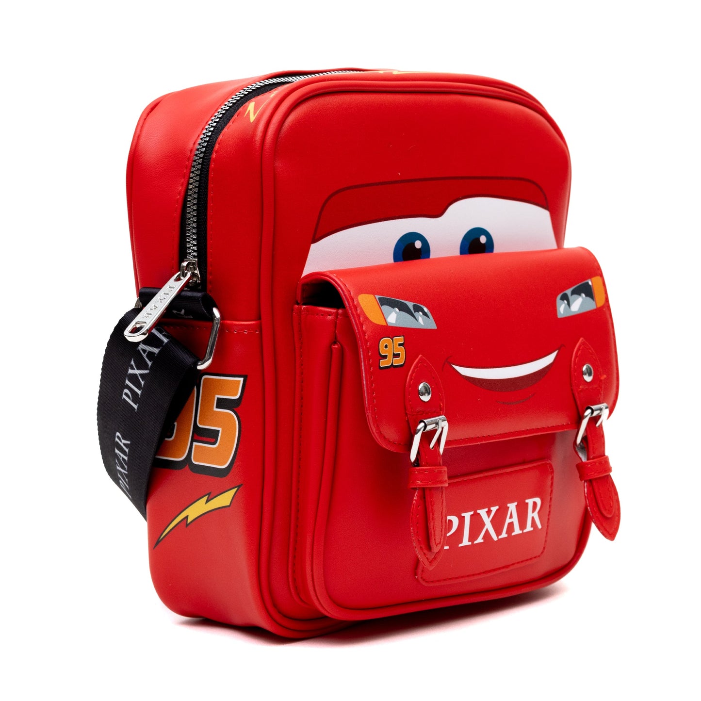 Disney Vegan Leather Crossbody Bag with Front Pocket, Cars Lightning McQueen Car Body Paint Scheme Red, 7.5" x 9"