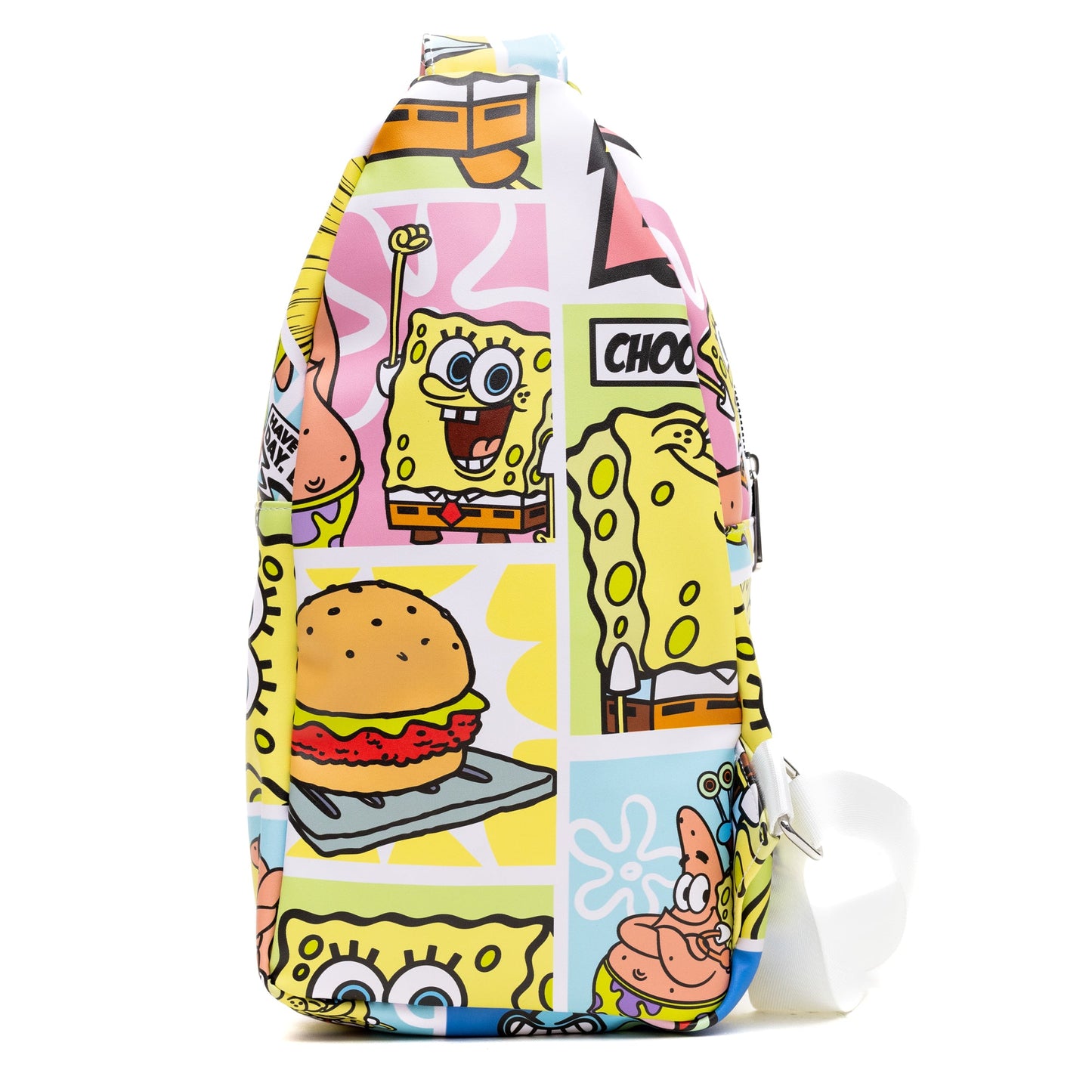 Nickelodeon Vegan Leather Crossbody Sling Bag, SpongeBob SquarePants and Friends Character Blocks, 7" x 14"