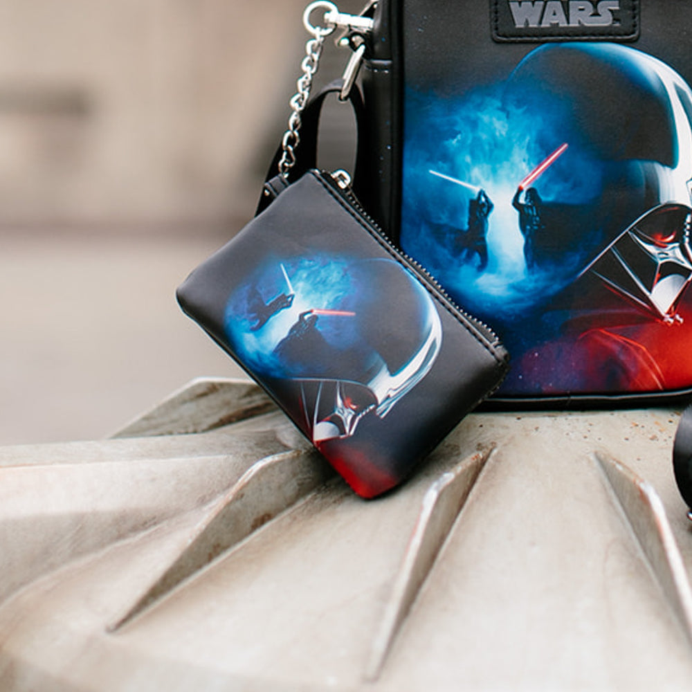 Star Wars Bag and Wallet Combo, Star Wars Darth Vader and Luke Skywalker Battle Scene Black, Vegan Leather