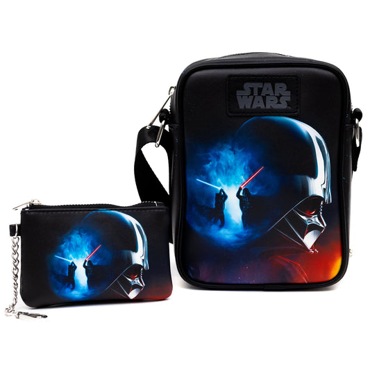 Star Wars Bag and Wallet Combo, Star Wars Darth Vader and Luke Skywalker Battle Scene Black, Vegan Leather