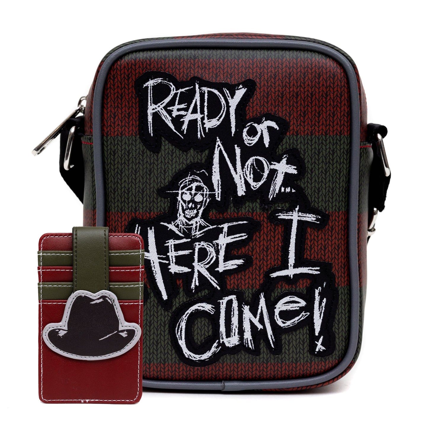 Warner Bros. Horror Movies Bag and Wallet Combo, Nightmare on Elm Street Freddy Krueger Sweater and Hat Stripe, Vegan Leather