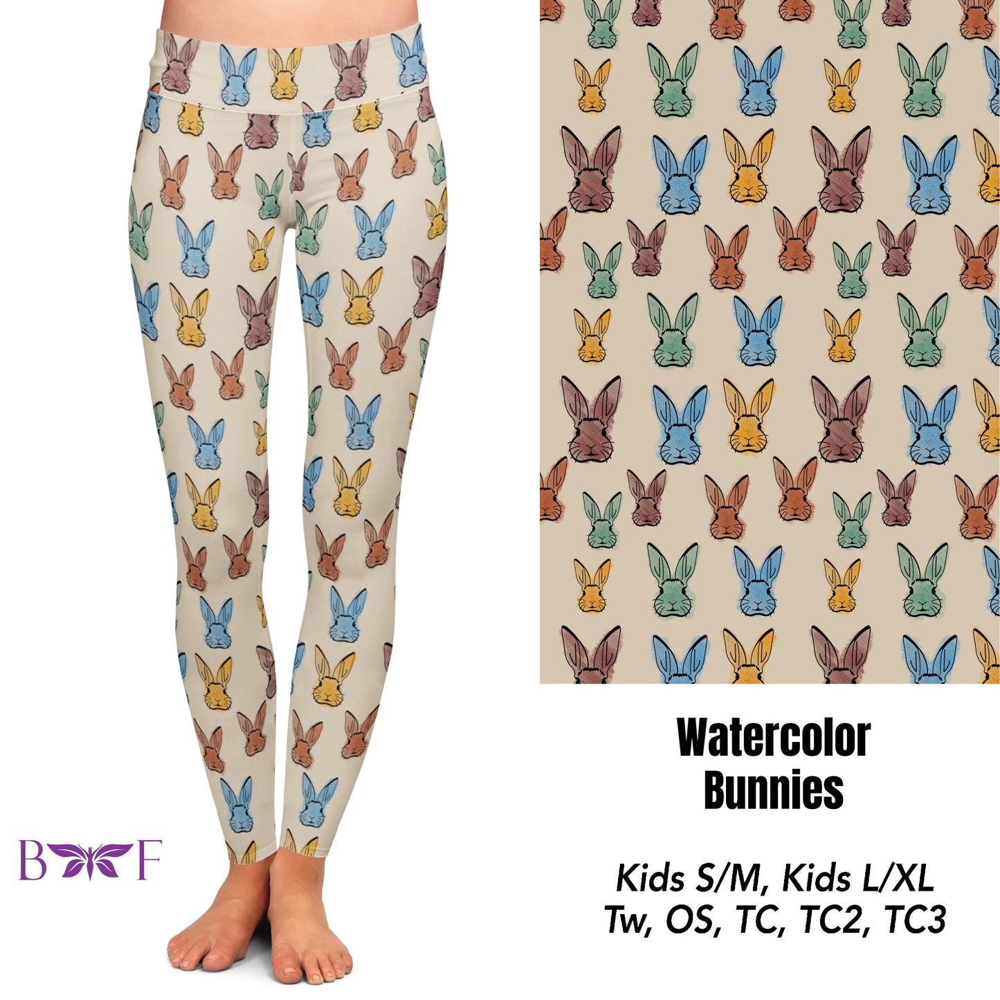 Watercolor Bunnies capris