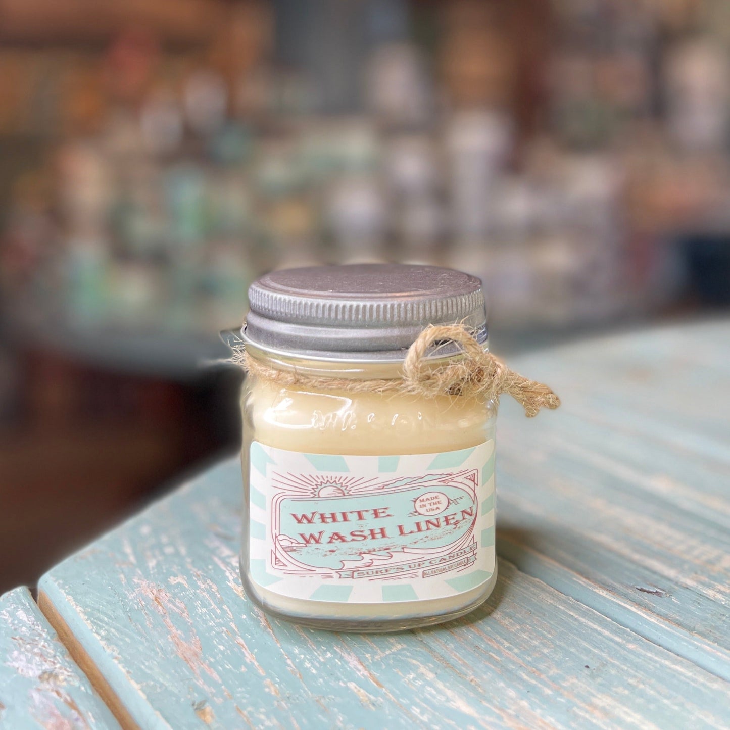 White Wash Linen Mason Jar Candle - Vintage Collection