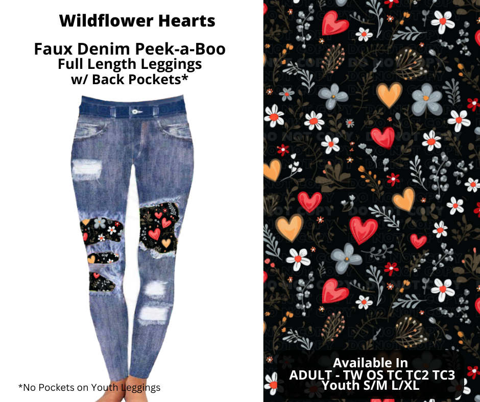 Preorder! Closes 11/20. ETA Jan. Wildflower Hearts Faux Denim Peekaboo Full Length