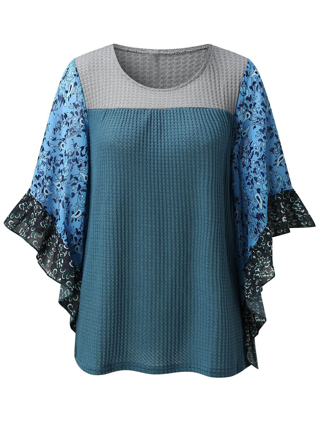 Printed Round Neck Three-Quarter Sleeve Blouse