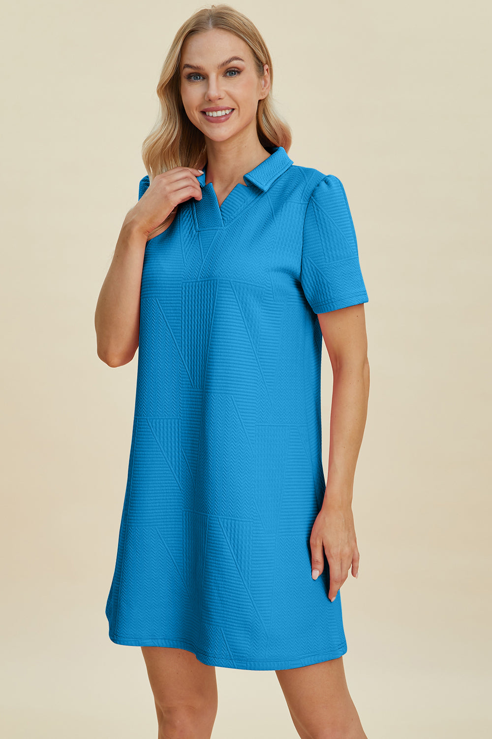 Double Take Texture Short Sleeve Dress