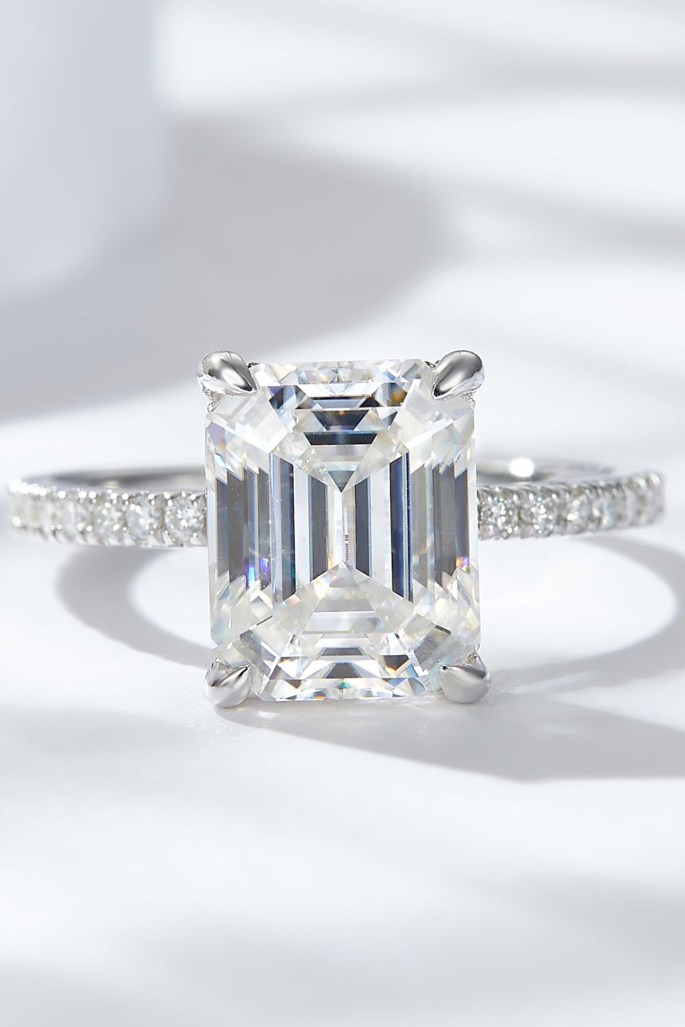 Emerald Cut 4 Carat Moissanite Side Stone Ring