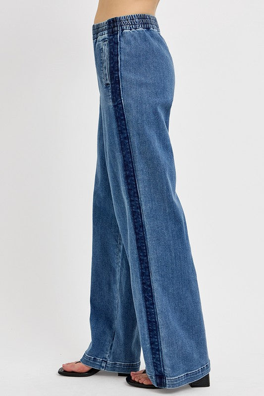 RISEN Elastic Waist Wide Leg Jeans Plus Size