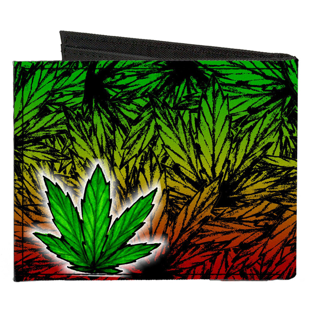 Canvas Bi-Fold Wallet - Marijuana Haze Rasta White