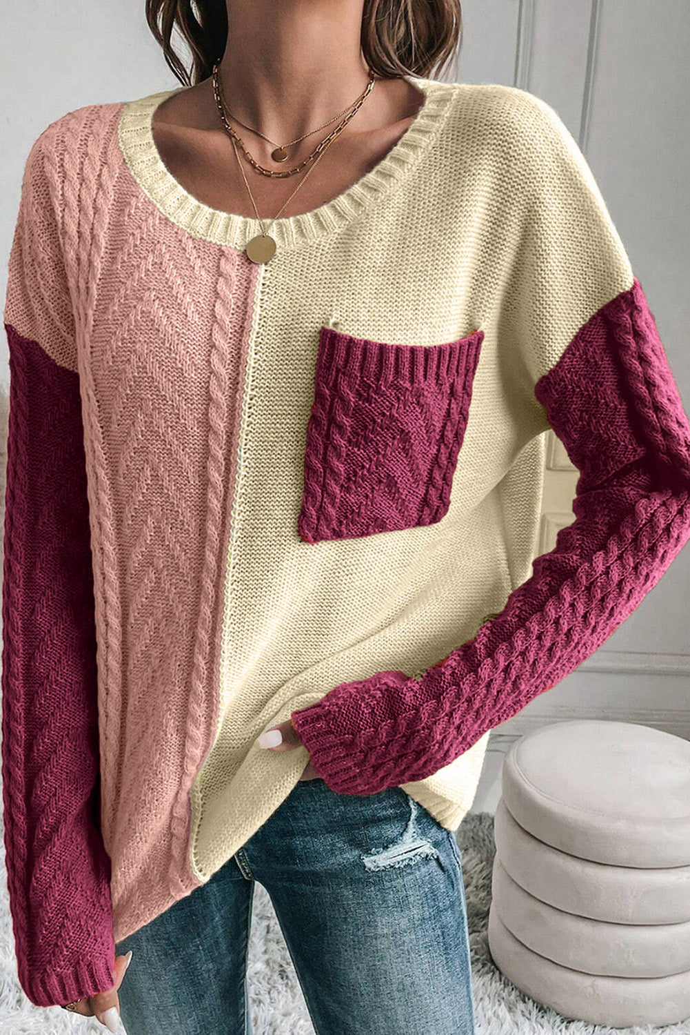 Double Take Color Block Drop Shoulder Sweater