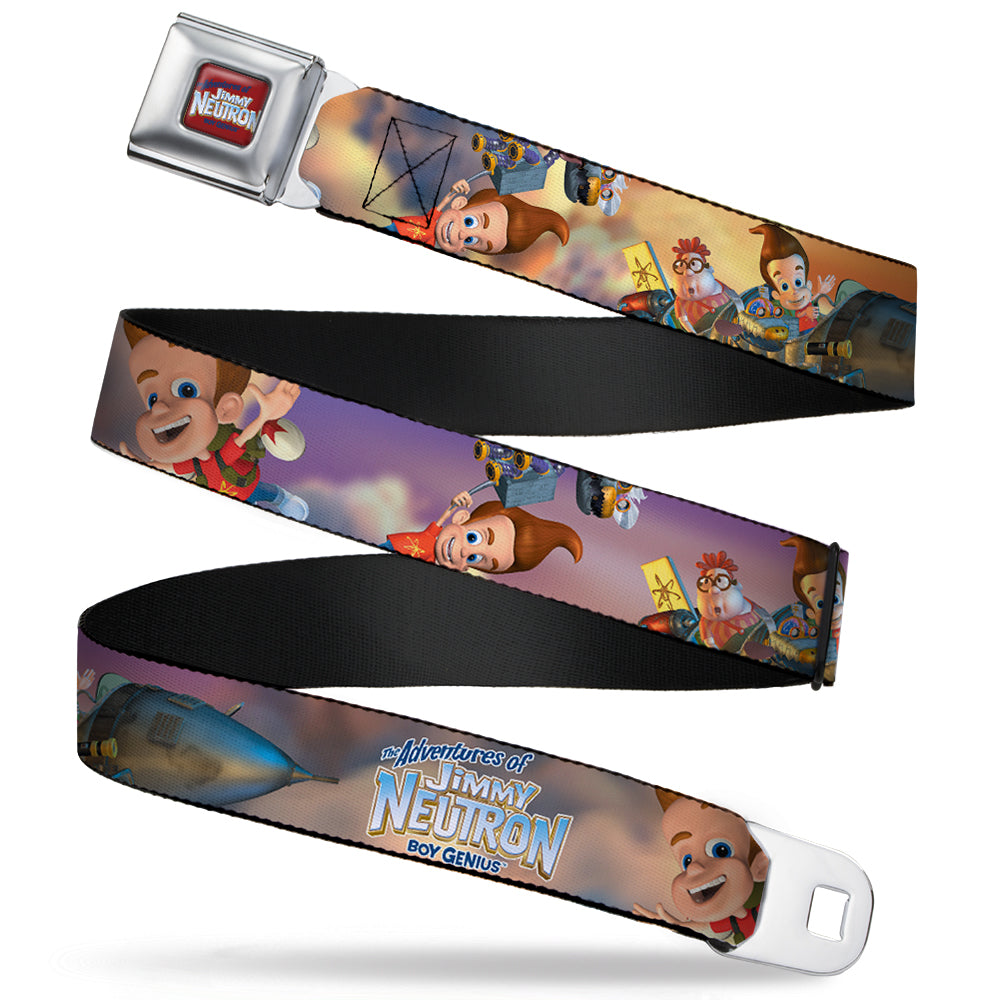 The Adventures of Jimmy Neutron Logo Full Color Red/Blues Seatbelt Belt - THE ADVENTURES OF JIMMY NEUTRON Jimmy Flying Poses Webbing