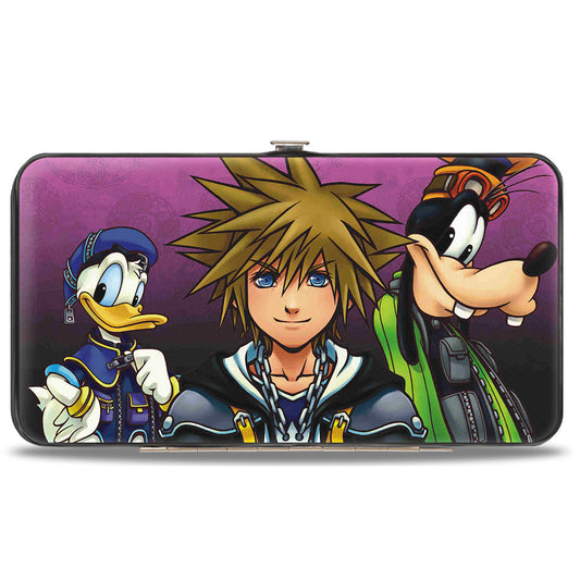 Hinged Wallet - Kingdom Hearts II Donald Sora Goofy Group Pose Symbols Scattered Pink-Fade