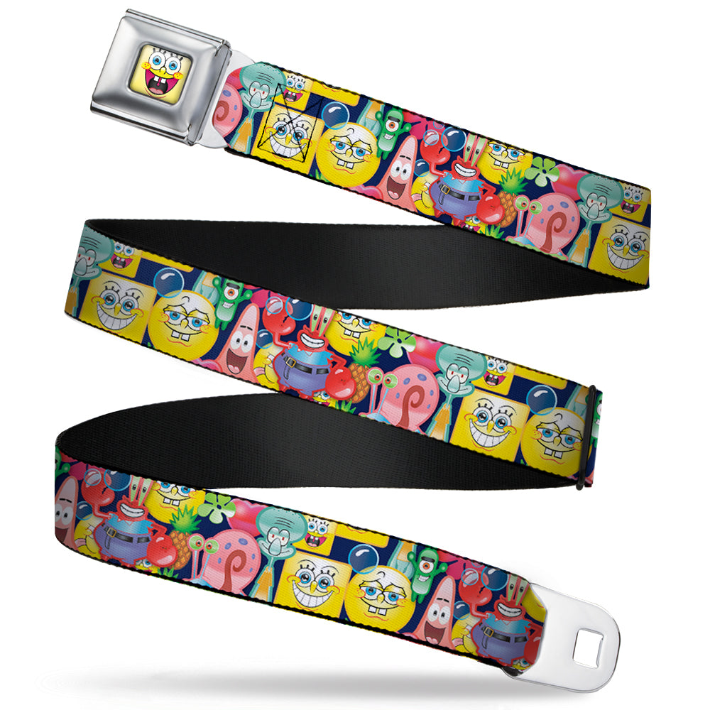 SpongeBob Open Mouth Smile Full Color Seatbelt Belt - SpongeBob Expressions & Friends Stacked Webbing