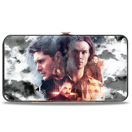 Hinged Wallet - Supernatural 4-Character Collage + Logo Clouds Grays Sepia