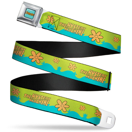 SCOOBY DOO! Text Logo Full Color Aqua/Orange Seatbelt Belt - Scooby Doo THE MYSTERY MACHINE Paint Job Green/Aqua/Orange Webbing