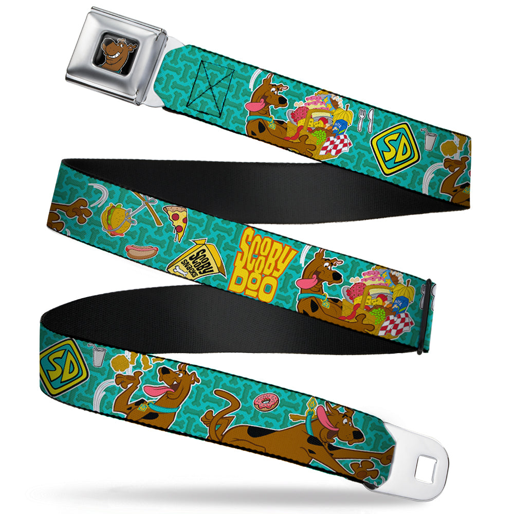 Scooby Doo Face Full Color Black Seatbelt Belt - Scooby Doo & Snacks/Bone Monogram Blues Webbing