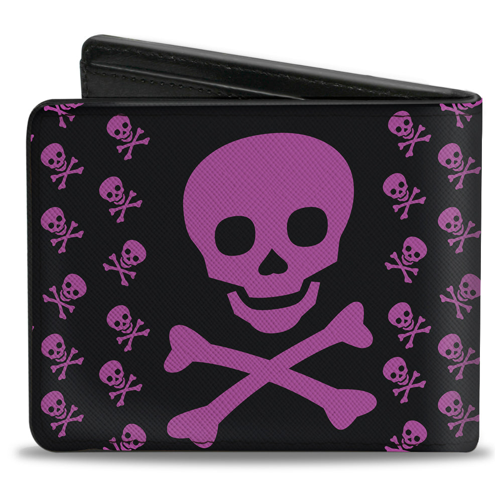 Bi-Fold Wallet - Skull w Babies Black Fuchsia