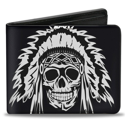 Bi-Fold Wallet - Native American Skull Black White