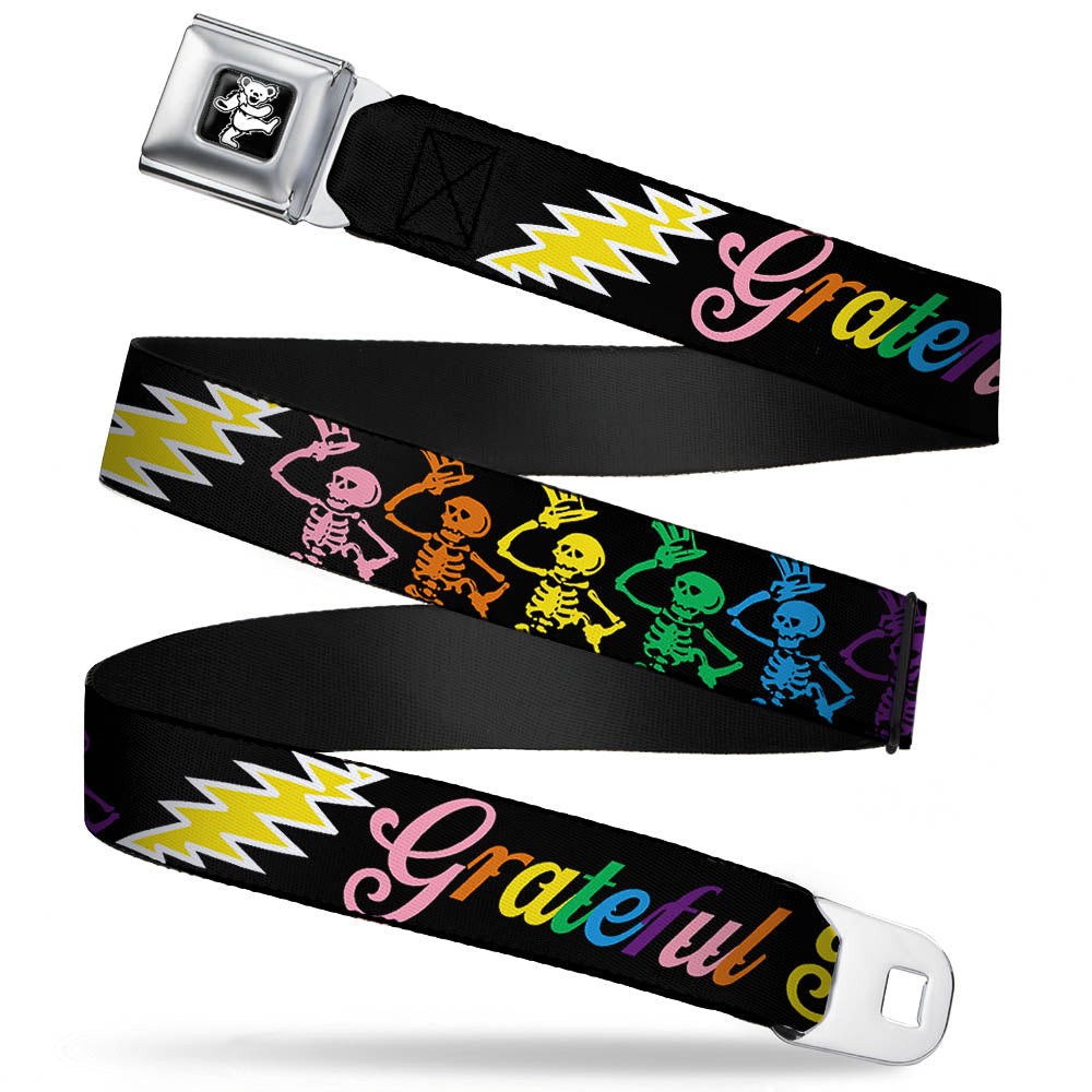 Grateful Dead Bear Seatbelt Belt - Grateful Dead Script w/Bears & Skeletons Black/Multi Color Webbing