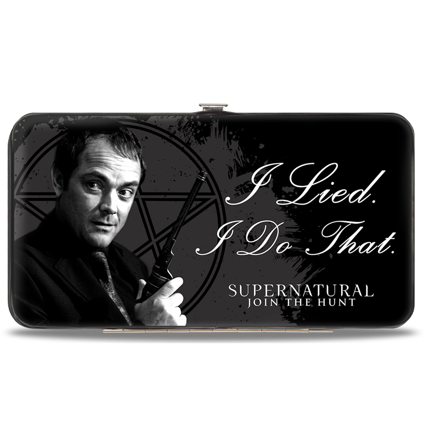 Hinged Wallet - Crowley I LIED- I DO THAT Pentagram Black Grays White