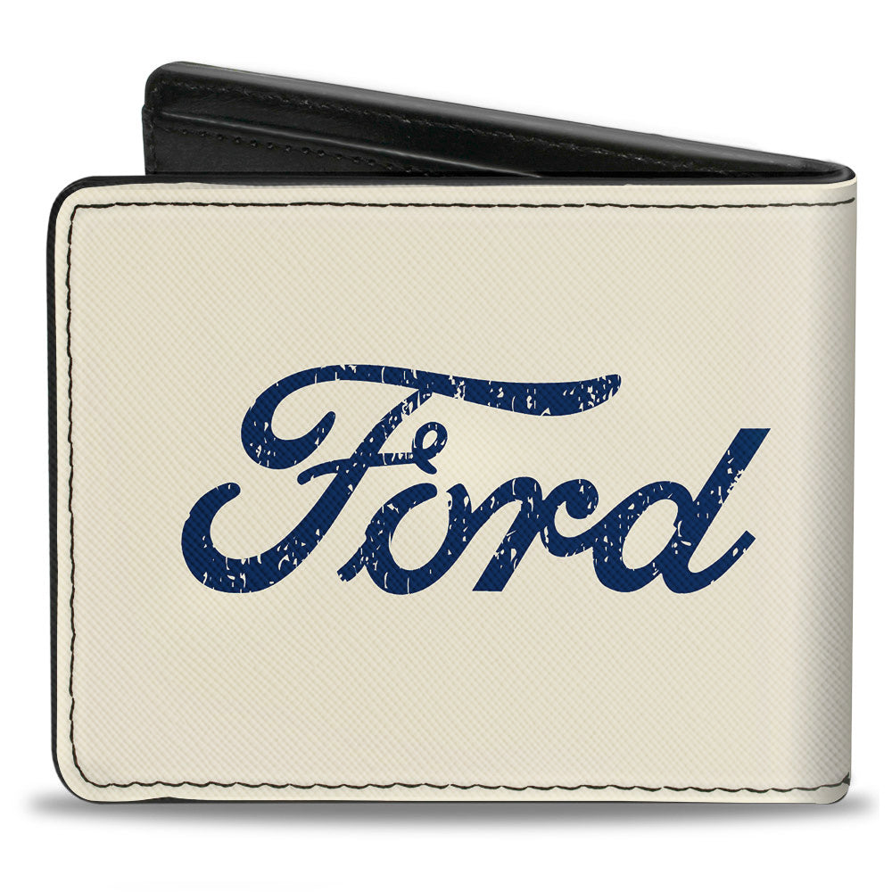 Bi-Fold Wallet - Vintage Cobra Jet Logo COBRA Stars + FORD Script Ivory Navy Red