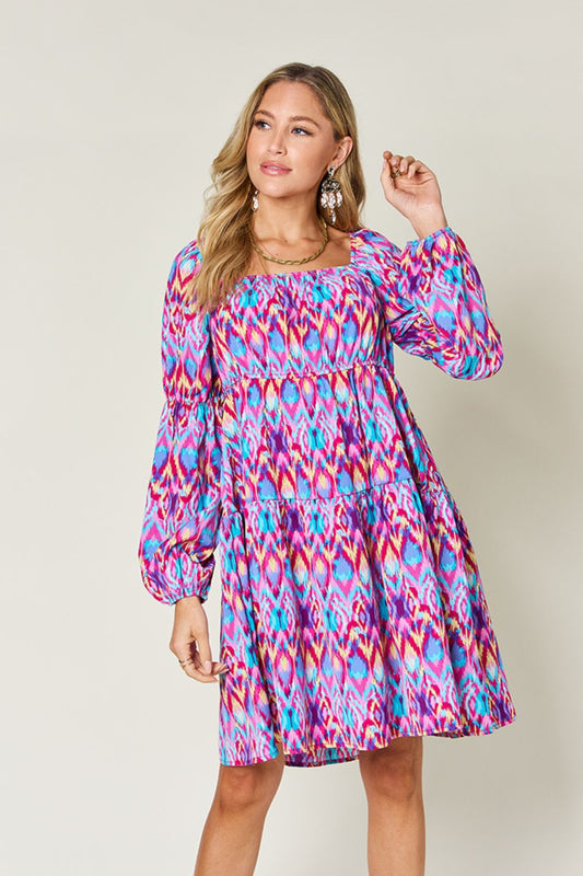 Double Take Printed Long Sleeve Dress