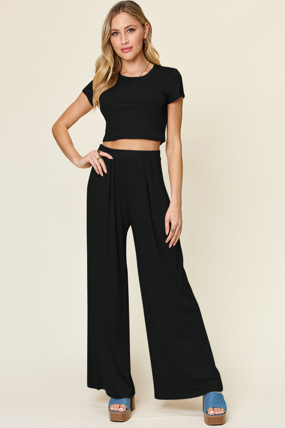 Double Take Round Neck Top and Pants Set