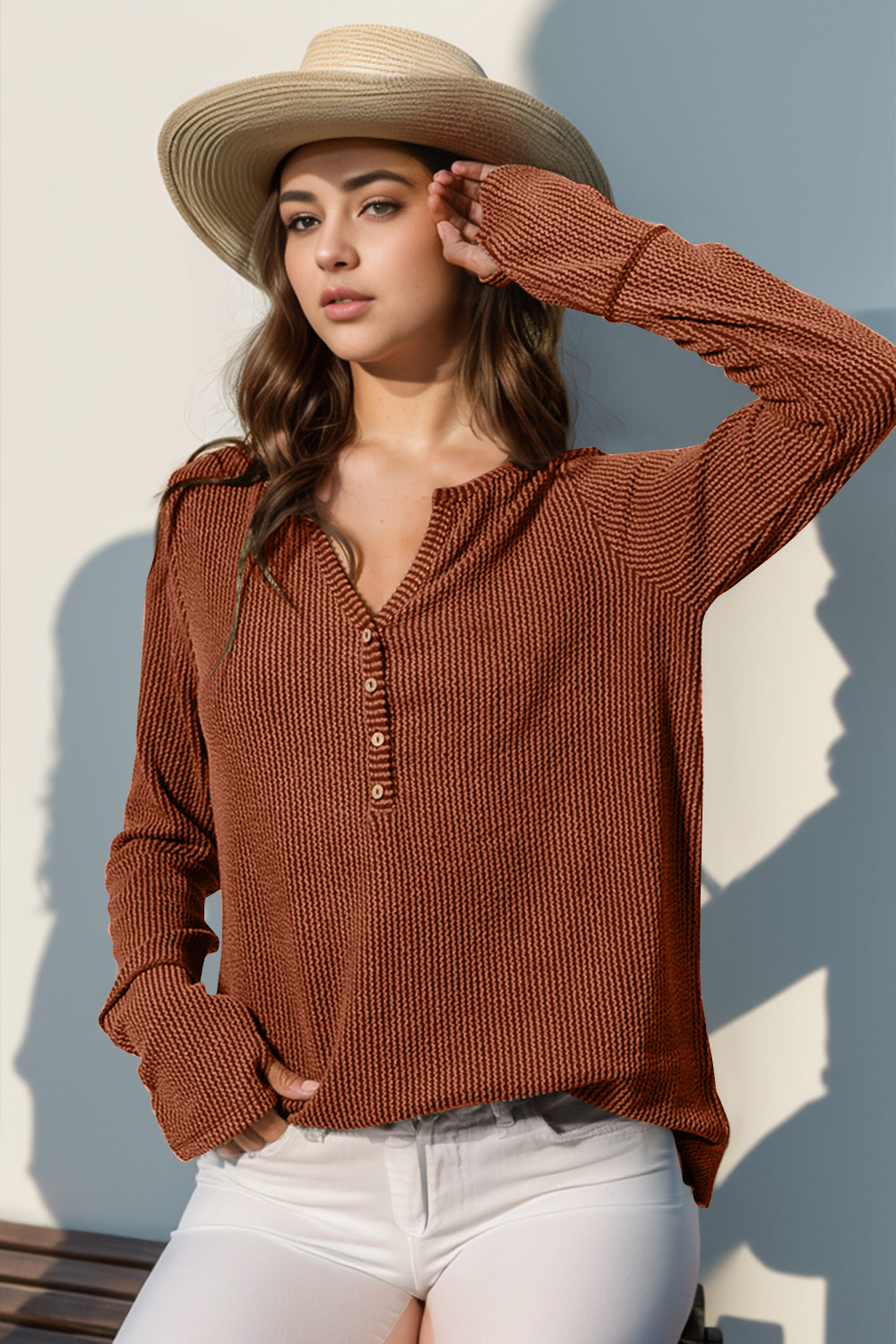 Double Take Notched Thumbhole Long Sleeve T-Shirt