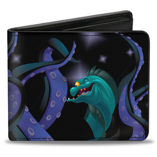 Bi-Fold Wallet - Flotsam & Jetsam Swimming in Ursula's Tentacles Black Purples