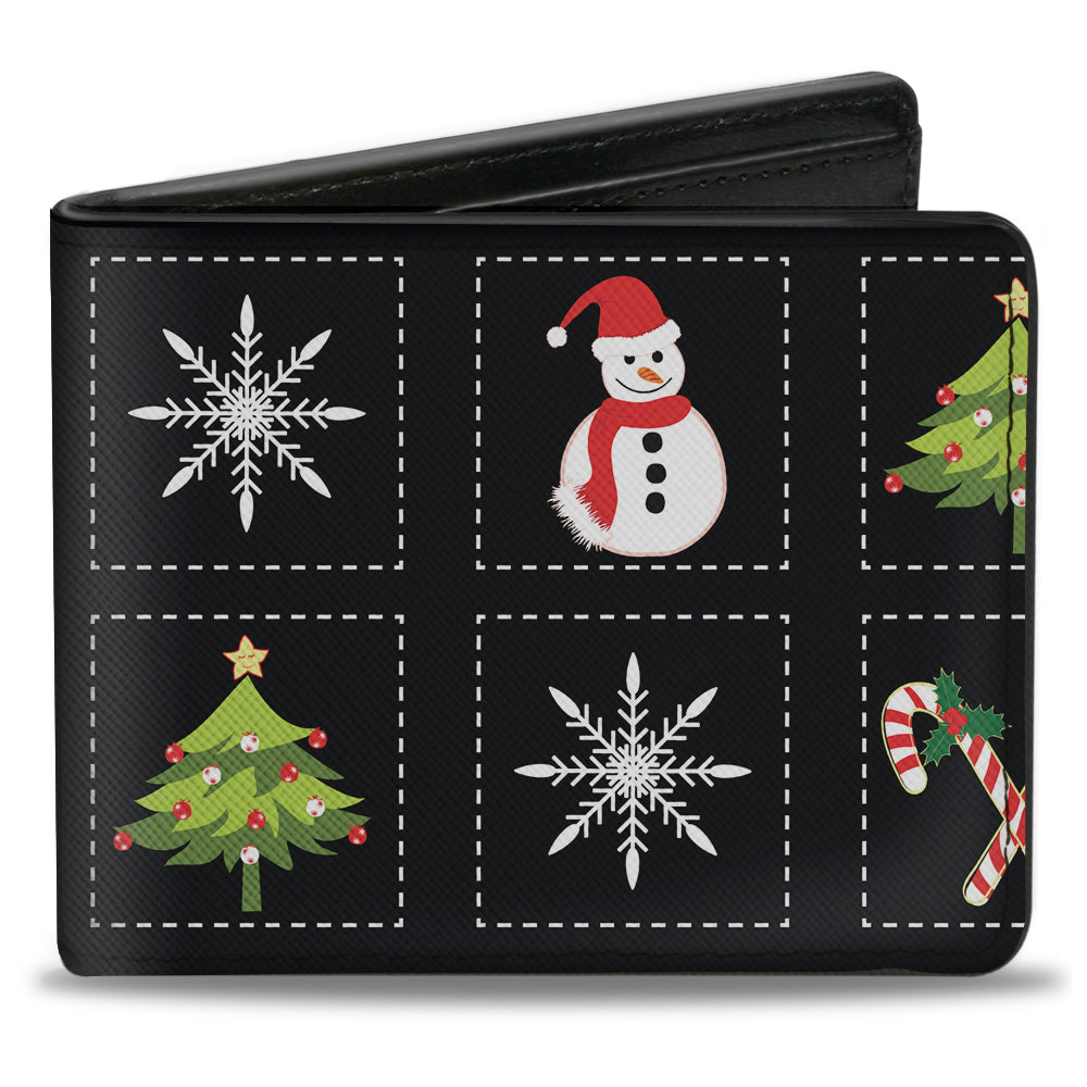 Bi-Fold Wallet - Christmas Blocks Black White Multi Color