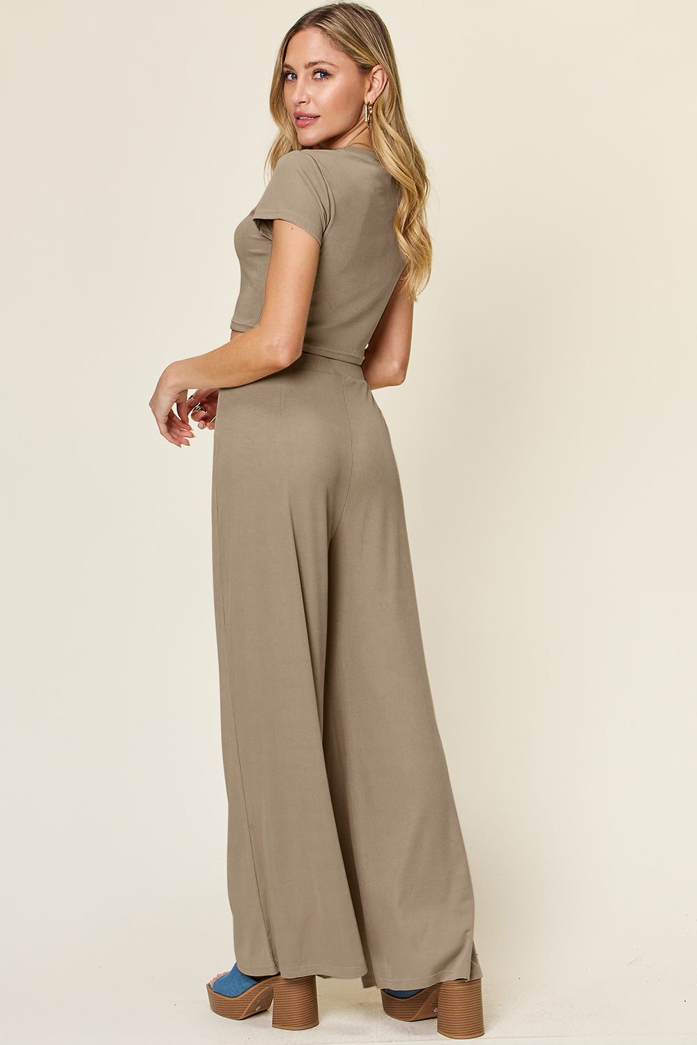 Double Take Round Neck Top and Pants Set