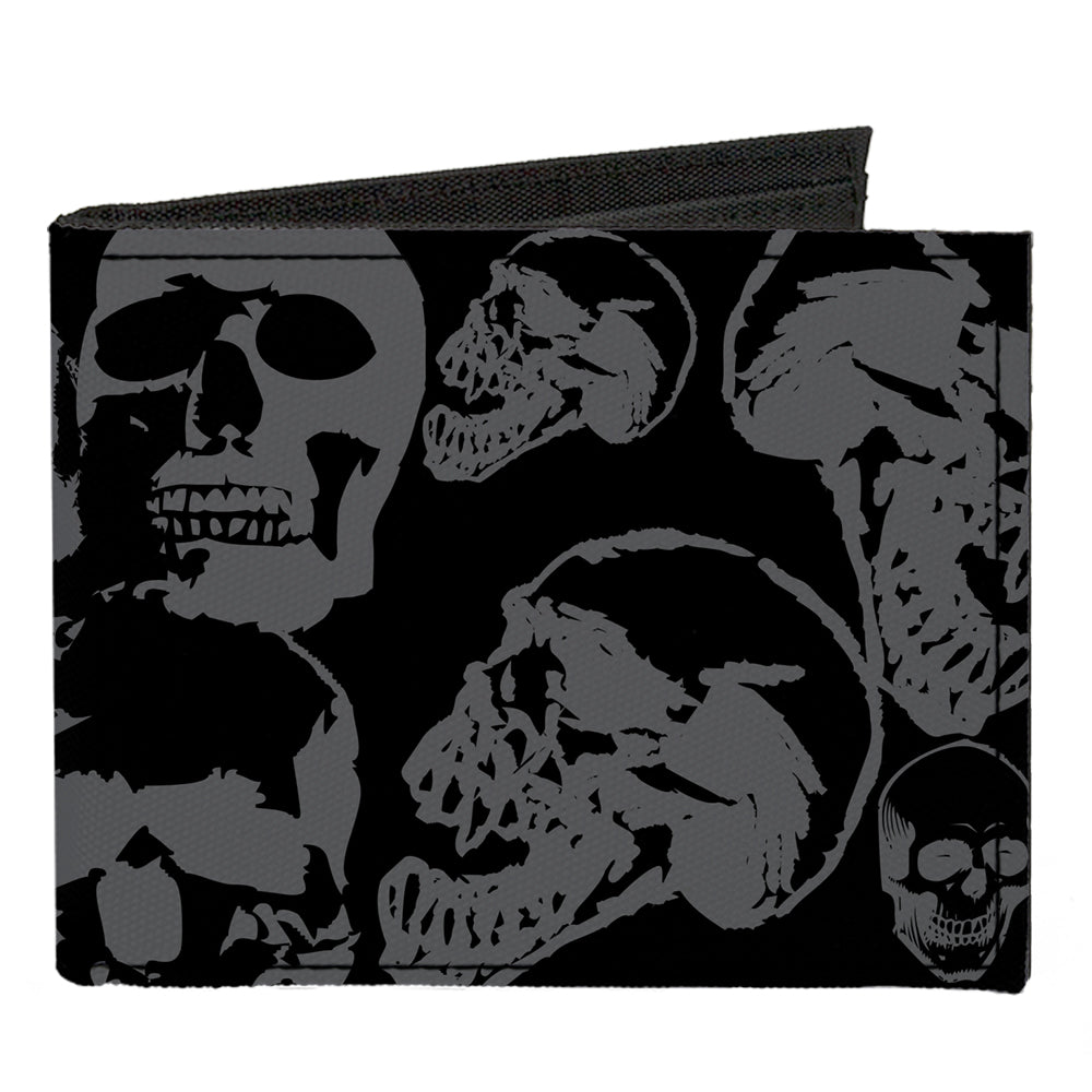 Canvas Bi-Fold Wallet - Skull Pile Black Gray