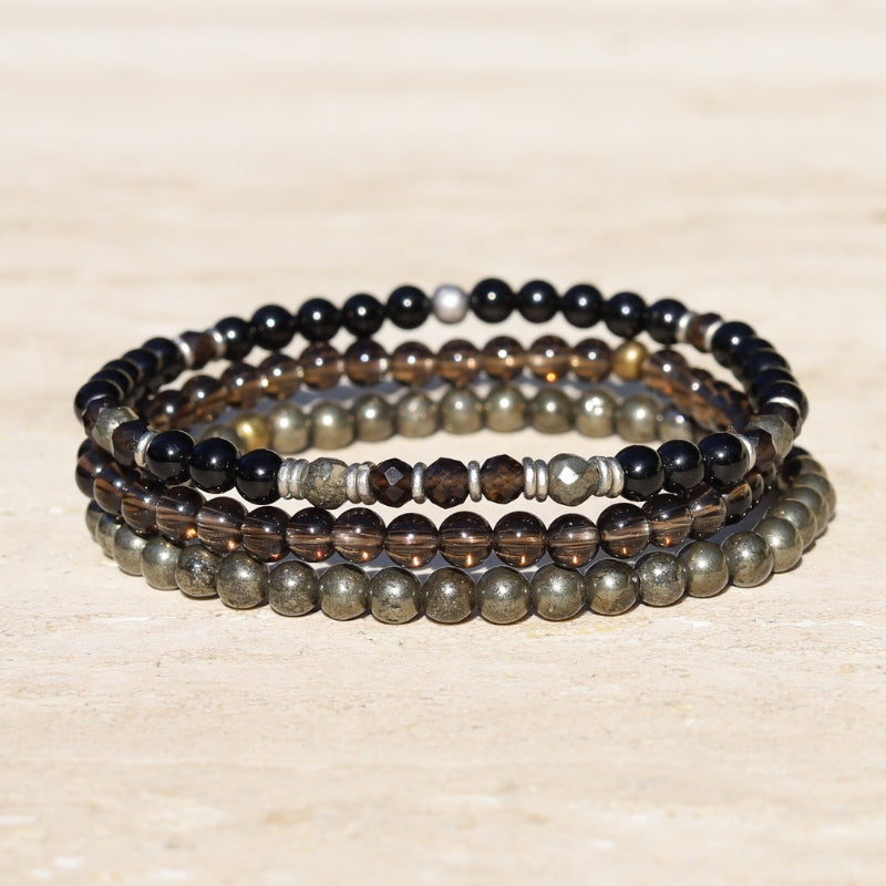 "EMF Protection" Black Tourmaline and Smoky Quartz Bracelet Set