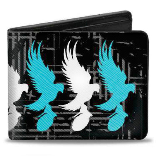 Bi-Fold Wallet - Hollywood Undead Dove & Grenade Logo Striping Black Gray Teal White