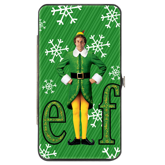 Hinged Wallet - Elf Buddy the Elf Logo Pose Snowflakes Greens White