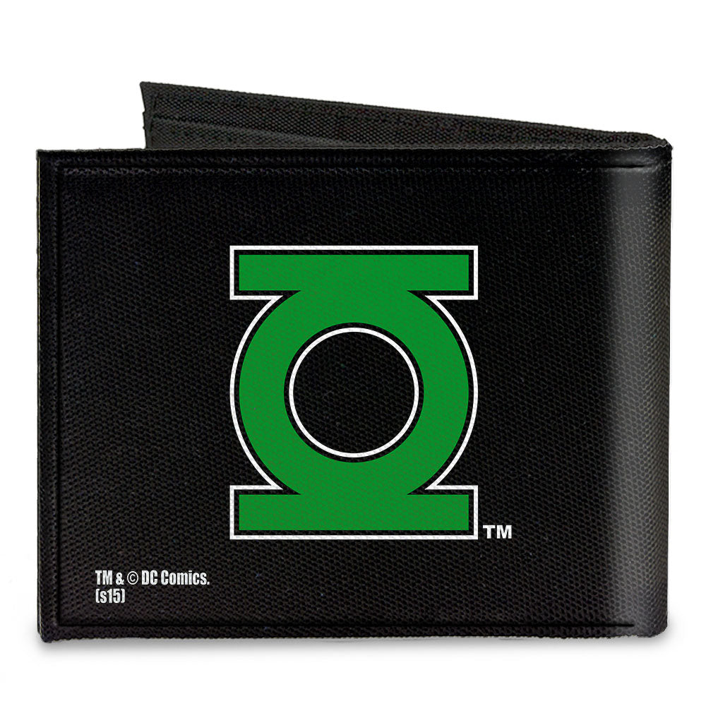 Canvas Bi-Fold Wallet - Green Lantern Logo CLOSE-UP Black Green