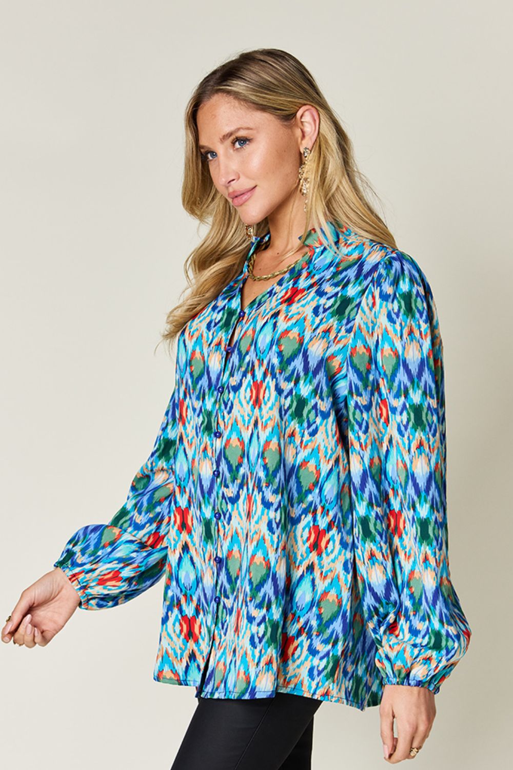 Double Take Printed Balloon Sleeve Blouse